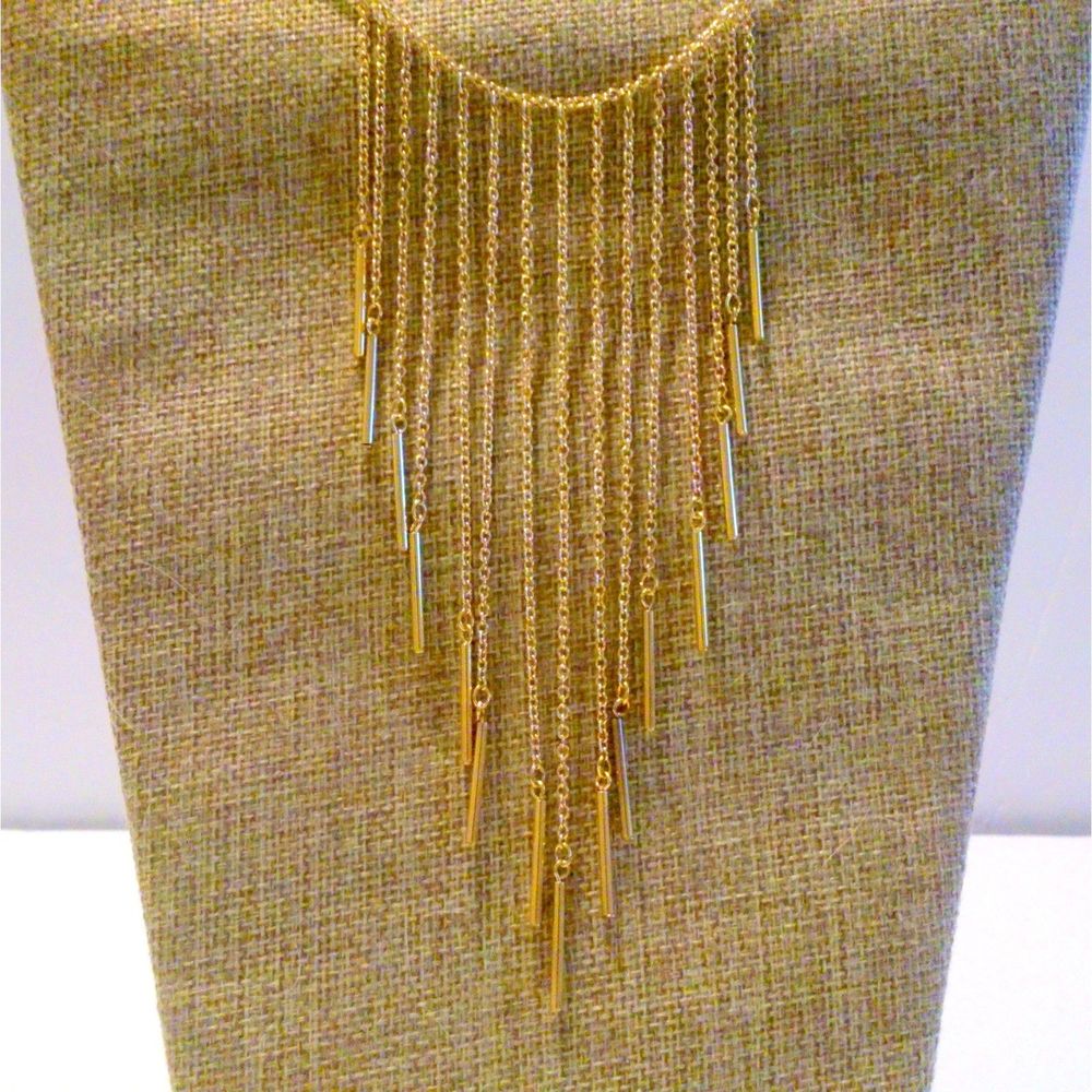 Gold Tone Chain and Bar Tipped Bib Necklace